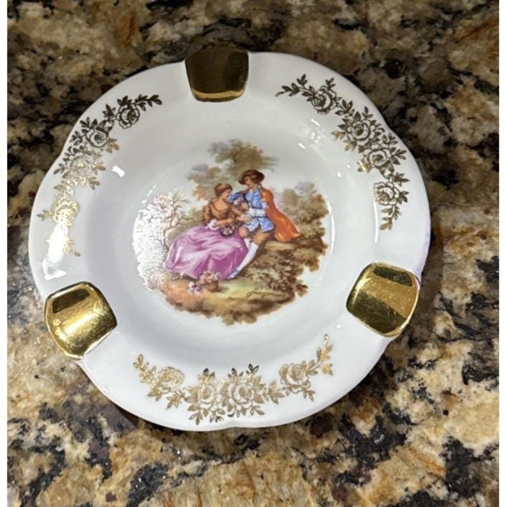Vintage Goudeville Limoges Porcelain Ashtray France Victorian Style Romantic